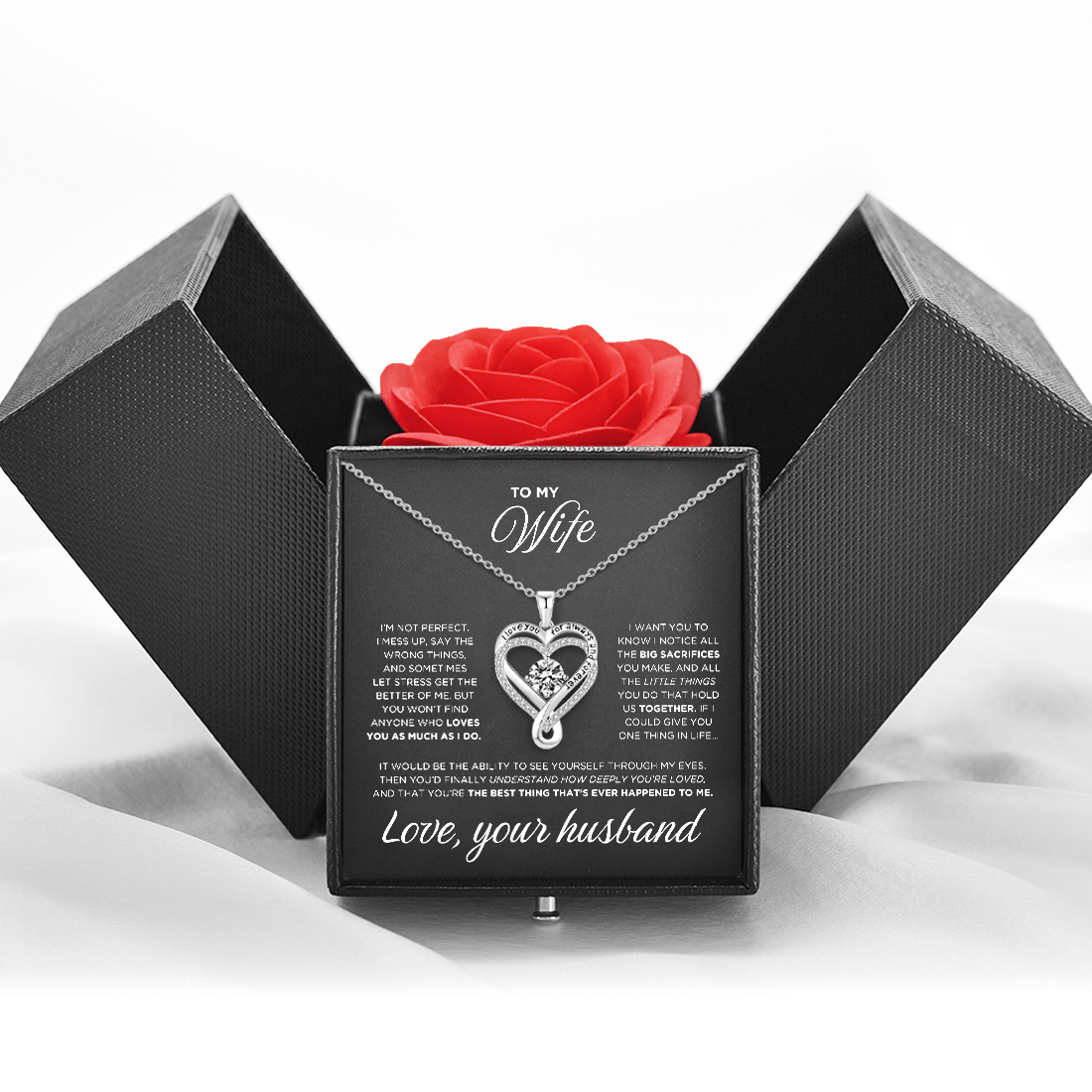 Engraved Heart Necklace for Wife with Premium Gift Box