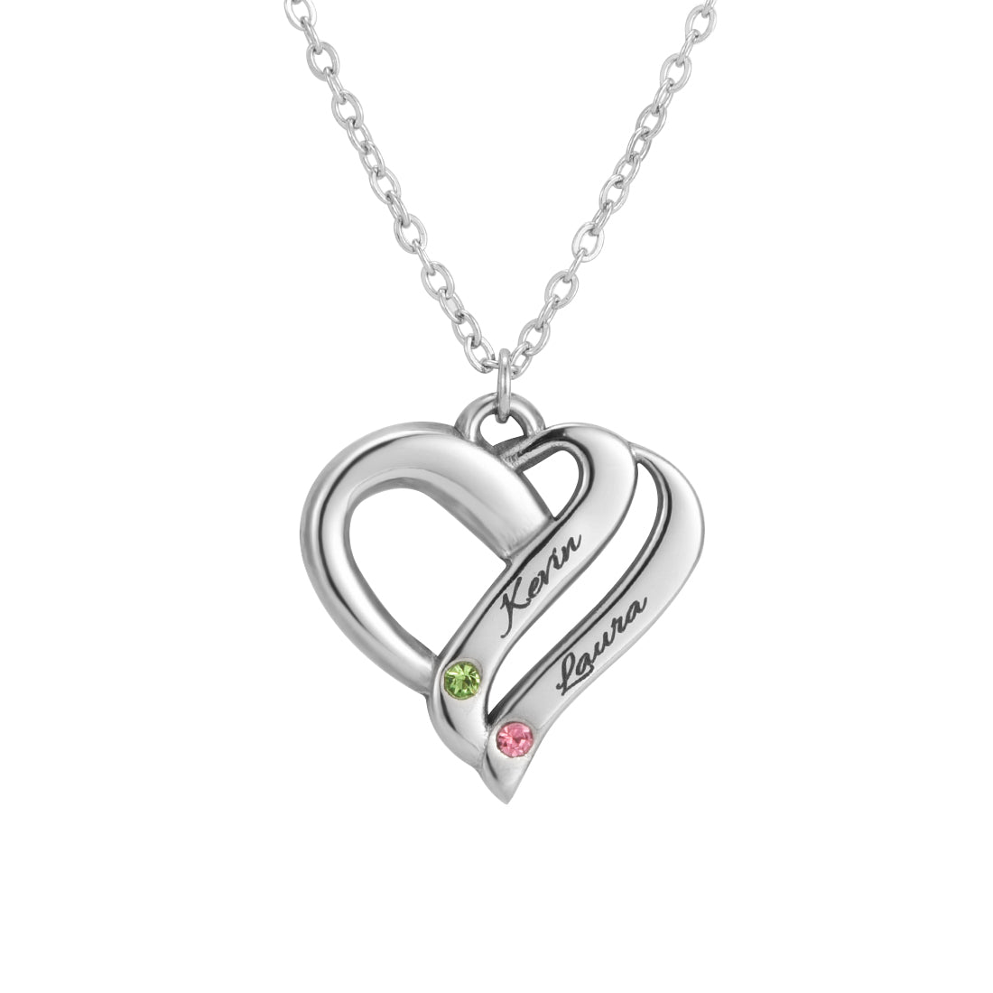 Customized Names And Birthstones Heart Necklace Luxury Gift Set