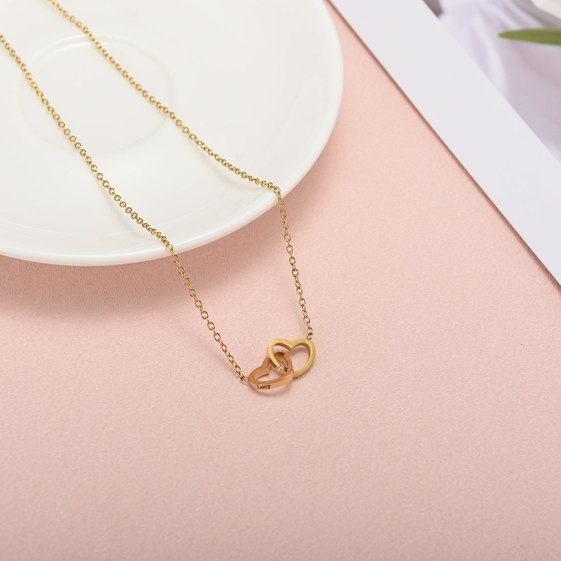 "Two Hearts, One Love" Engraved Necklace in a Luxury LED Box