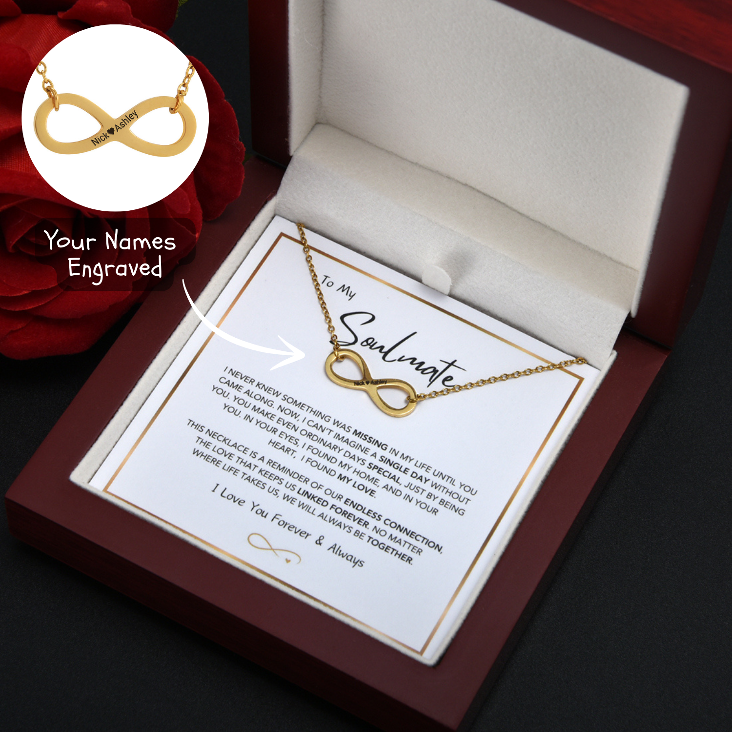 "Infinite Love" - Necklace with Custom Engraving in Luxury LED Box