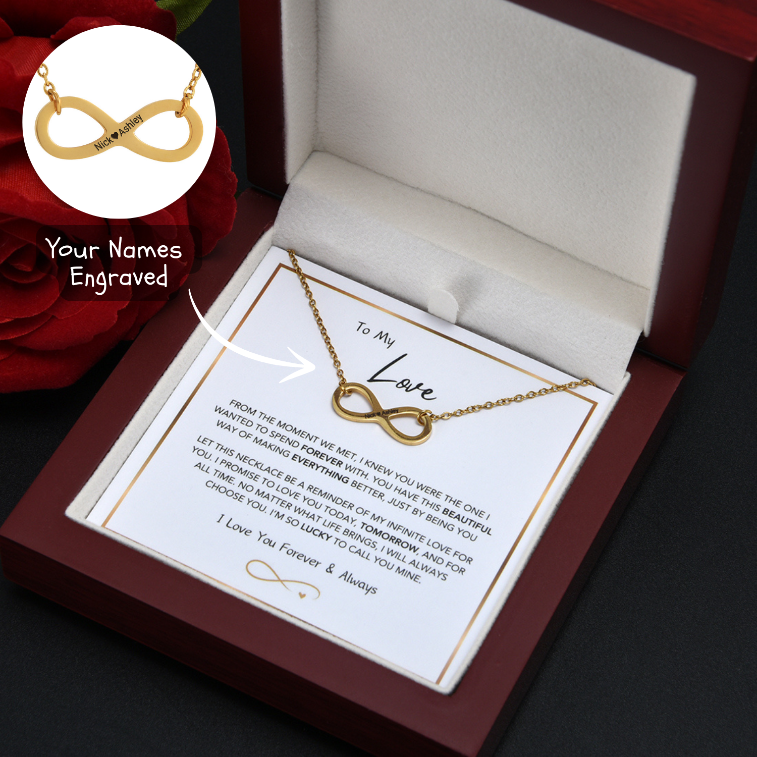"Infinite Love" - Necklace with Custom Engraving in Luxury LED Box
