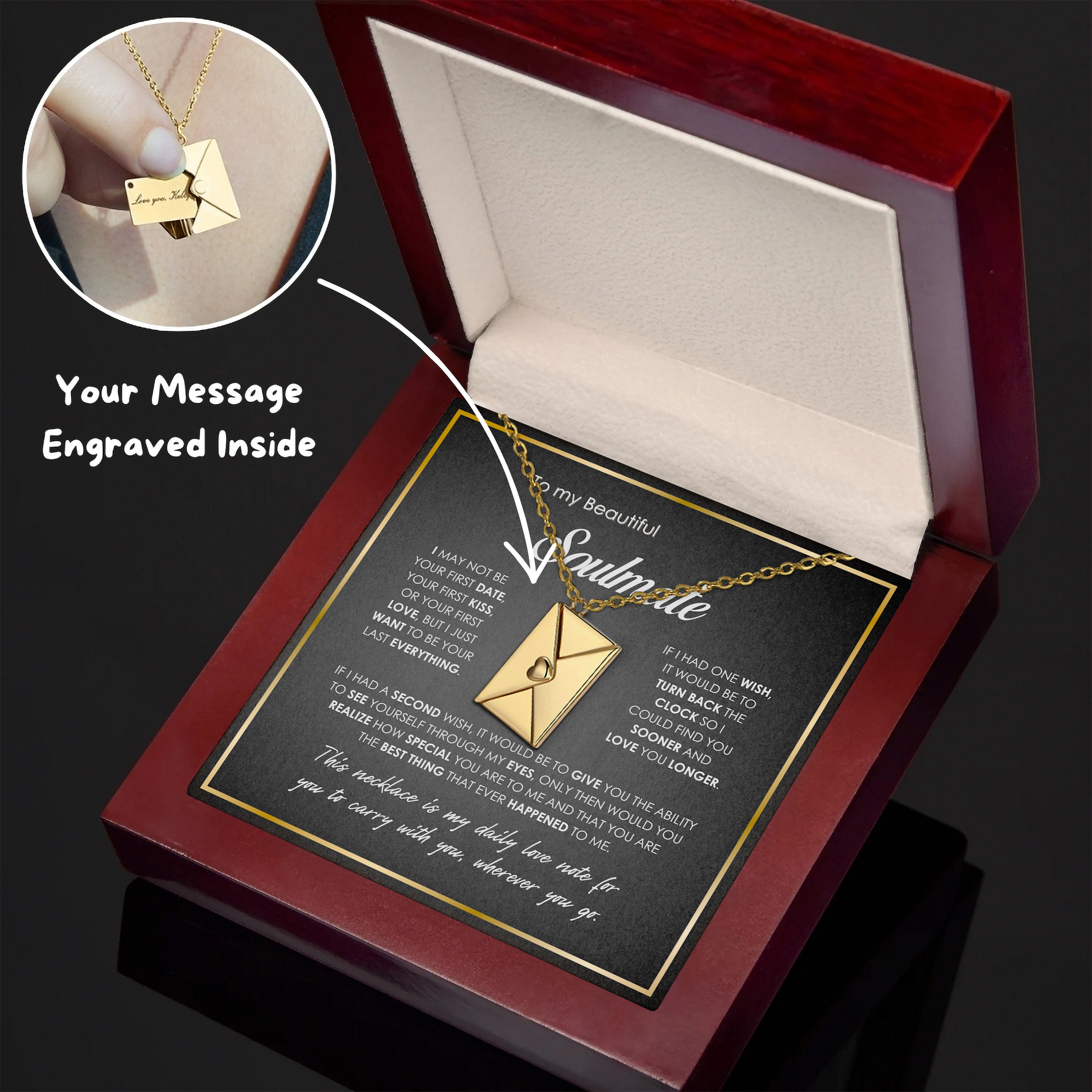 "Secret Love Note" Engraved Necklace in Luxury LED Box