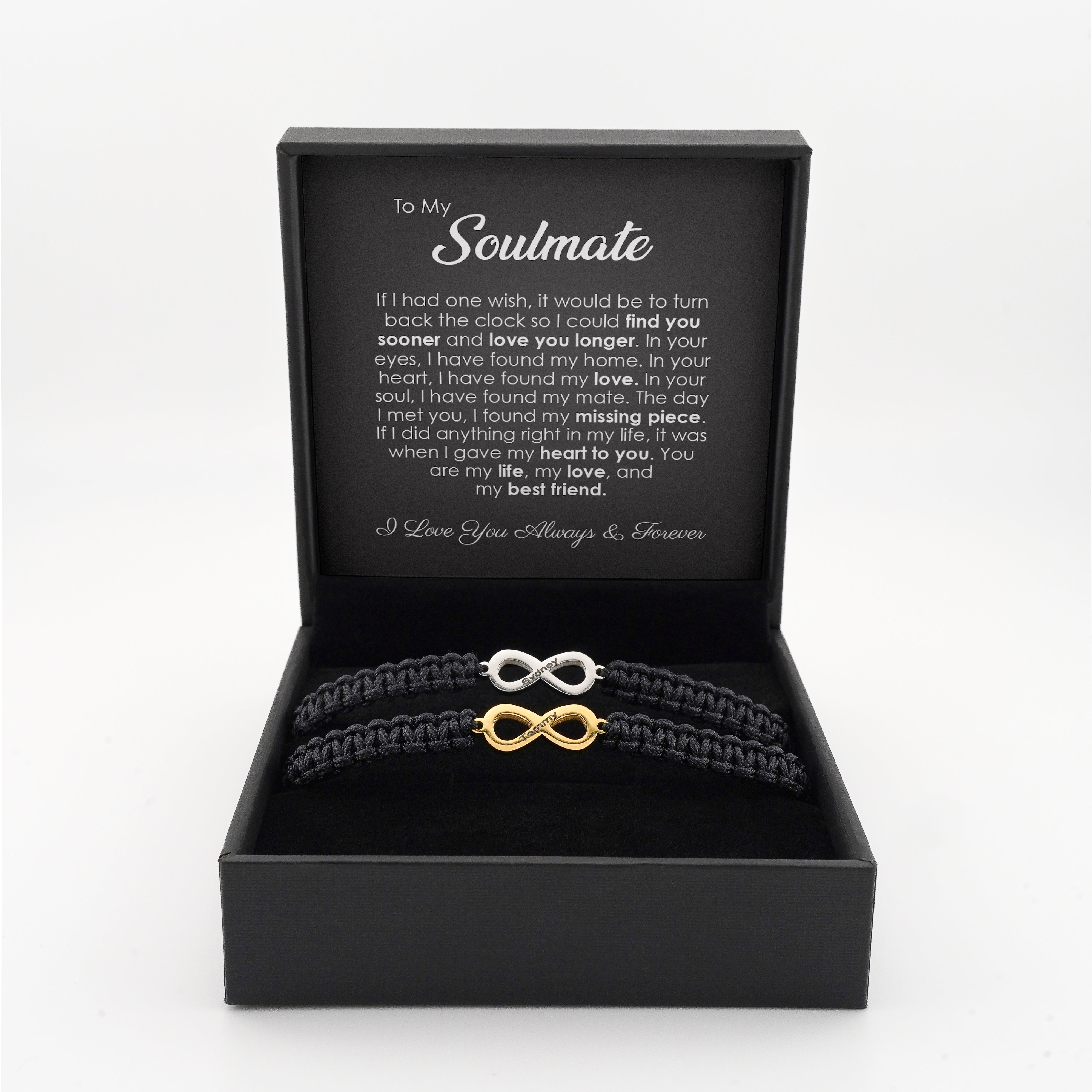 "Forever Tied" His & Hers Personalized Infinity Bracelet Set