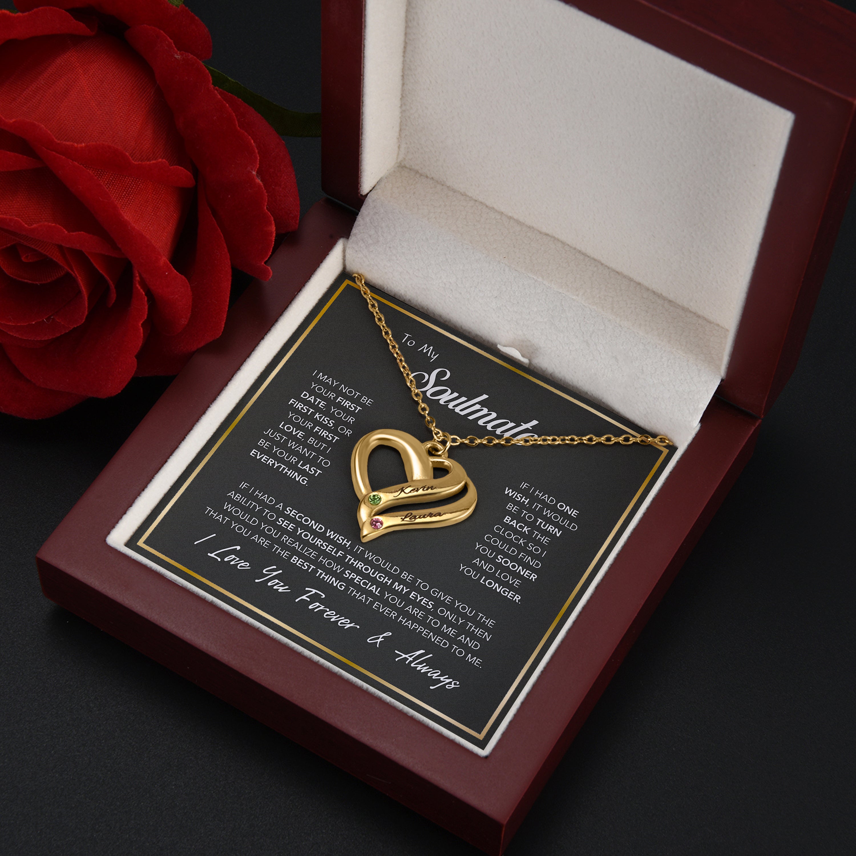 Customized Names And Birthstones Heart Necklace Luxury Gift Set