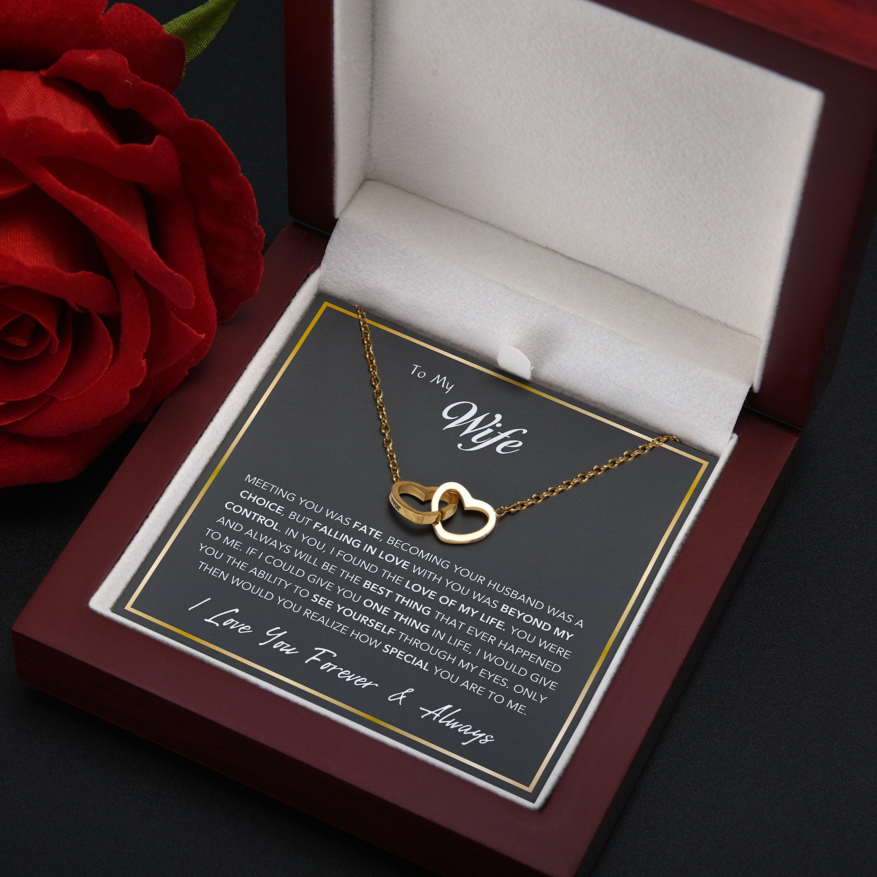 "Two Hearts, One Love" Engraved Necklace in a Luxury LED Box