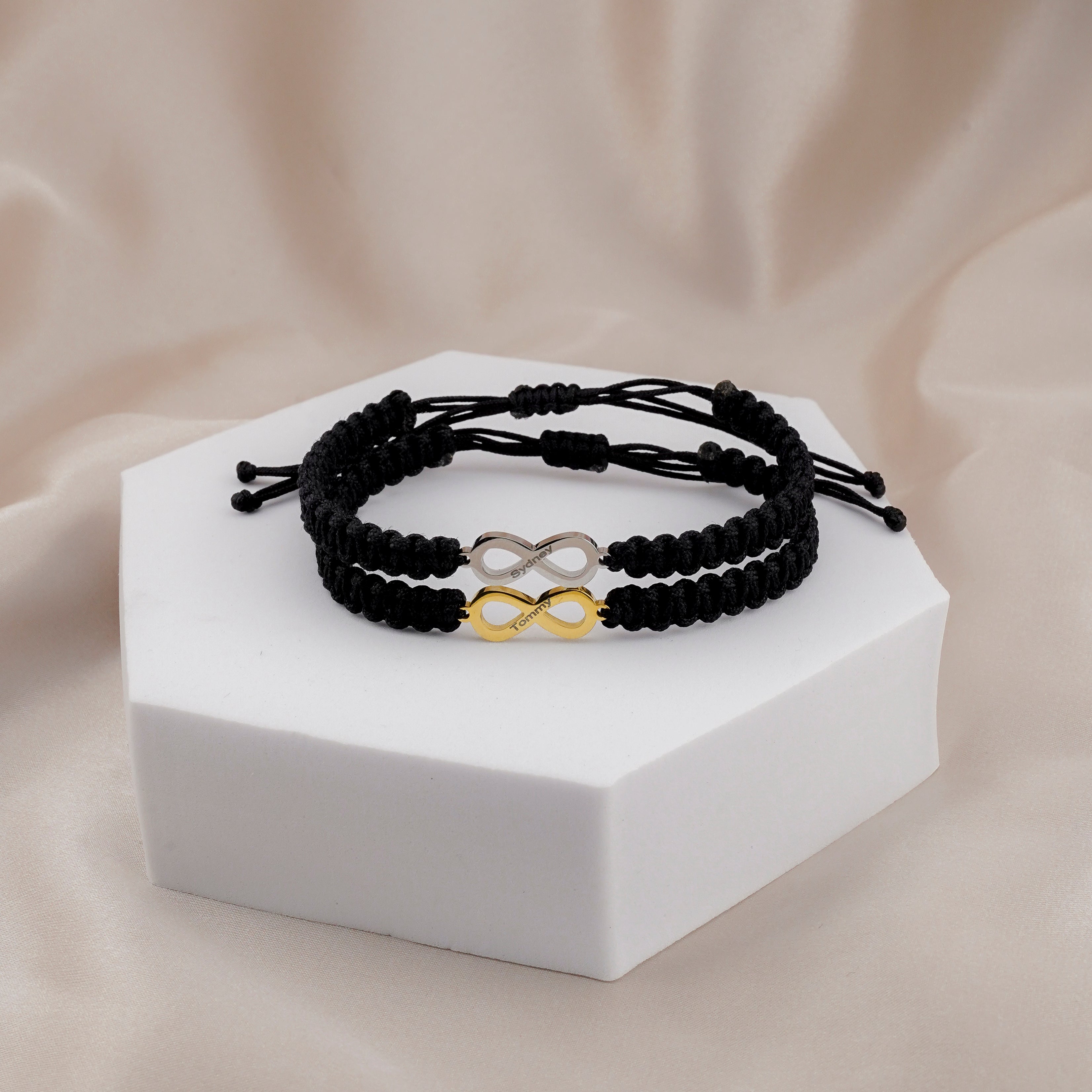 "Forever Tied" His & Hers Personalized Infinity Bracelet Set