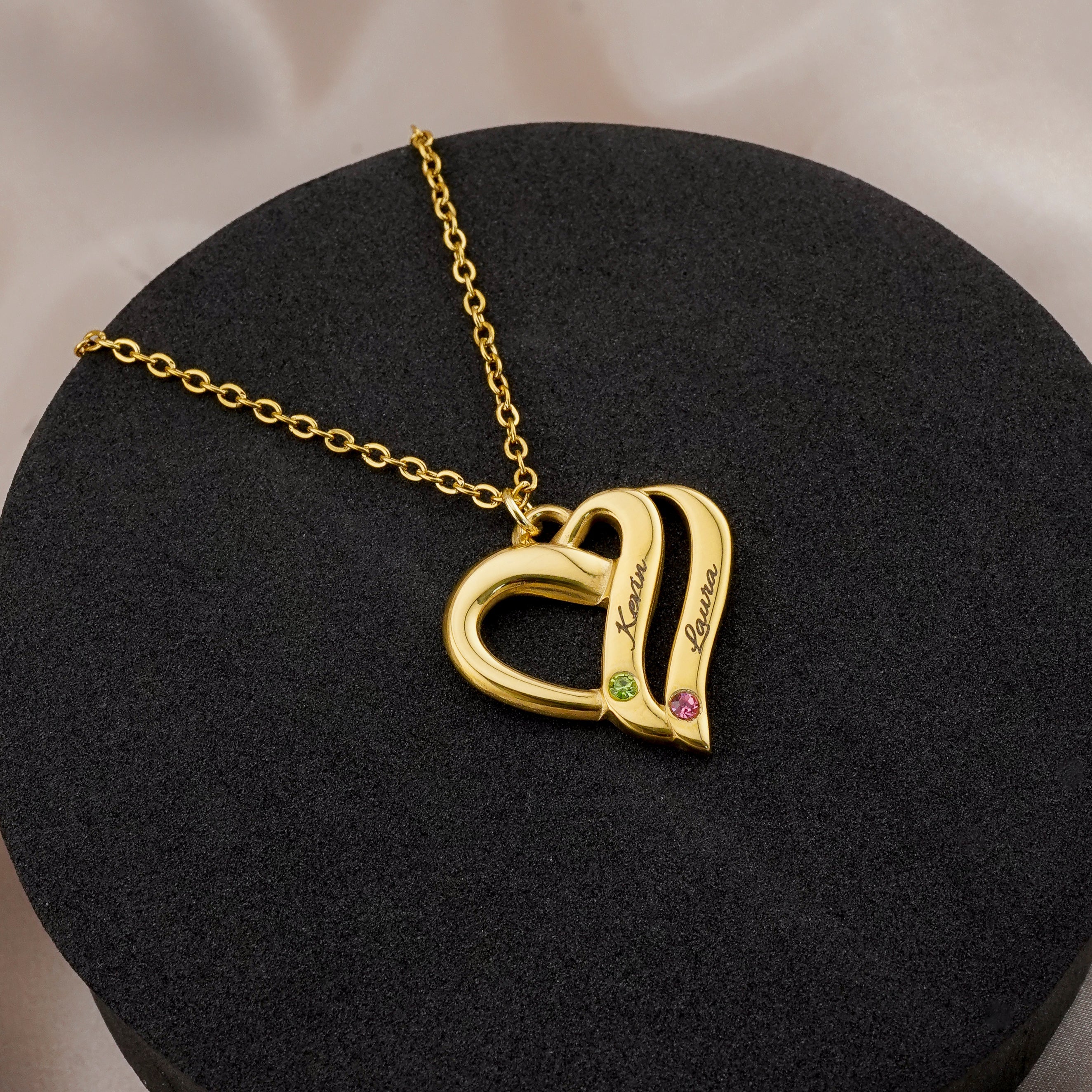 Customized Names And Birthstones Heart Necklace Luxury Gift Set